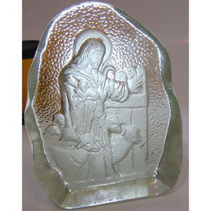 Paperweight Art Glass Jesus With Sheep Cane 3D Etched Cut Engraved The Protector
